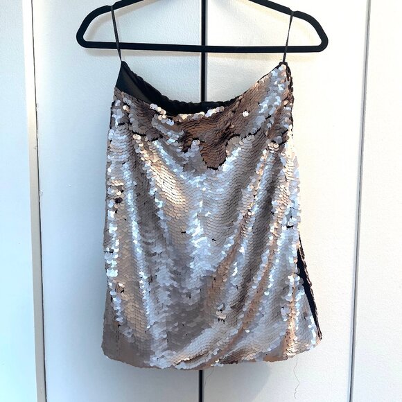 Zara Sequin Mini Skirt in Silver and Brown - Picture 1 of 3